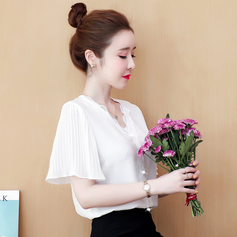 áo sơ mi cổ v tay cánh tiên-áo sơ mi nữ điệu đà