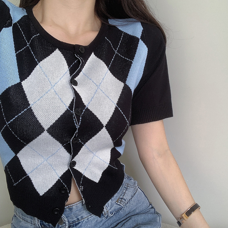 SUXI Áo Sơ Mi Ngắn Tay Họa Tiết Ca Rô Phong Cách Hàn Quốc Dành Cho Nữ