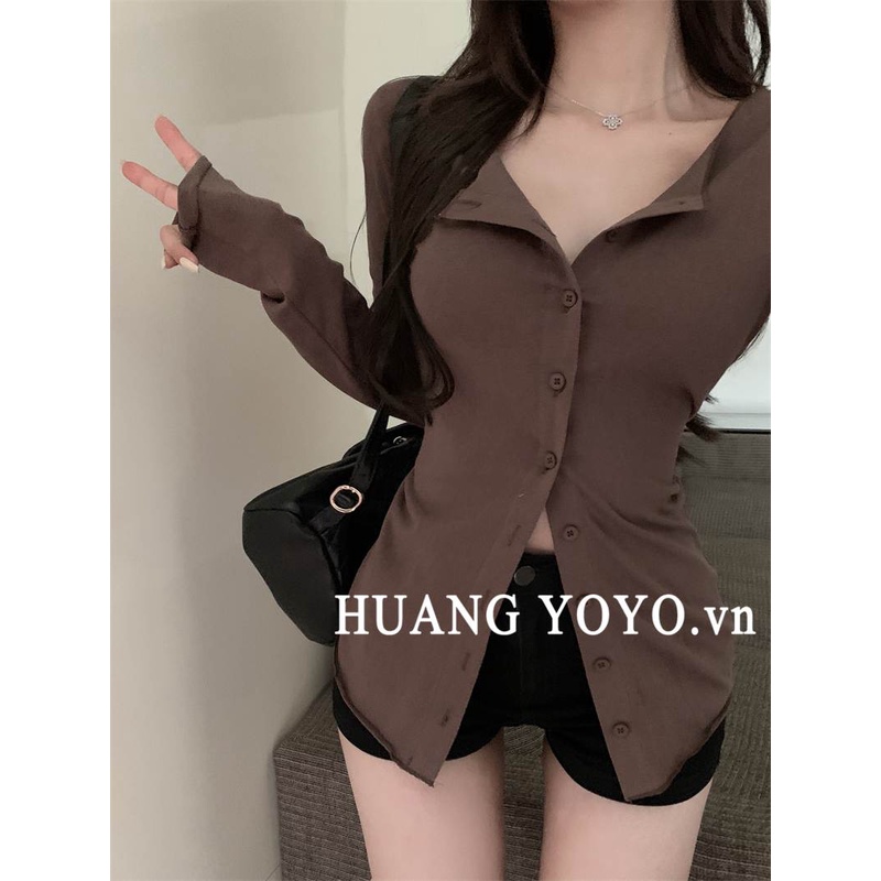 Áo Thun Nữ Tay Dài Cổ Chữ V Phong Cách Vintage Thời Trang