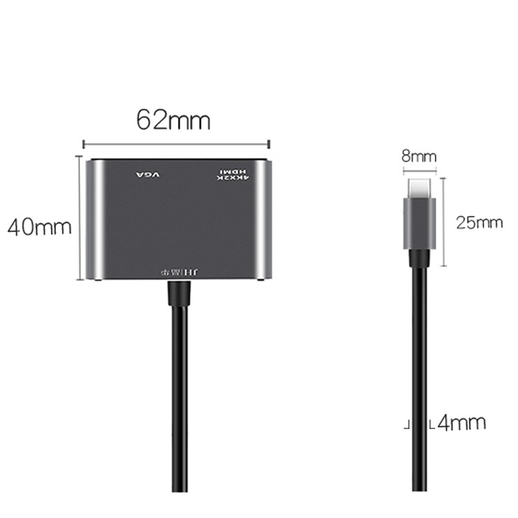 Hub Usb Type-c ra HDMI và VGA cho Macbook, Dell XPS, HP - Jinghua Z321