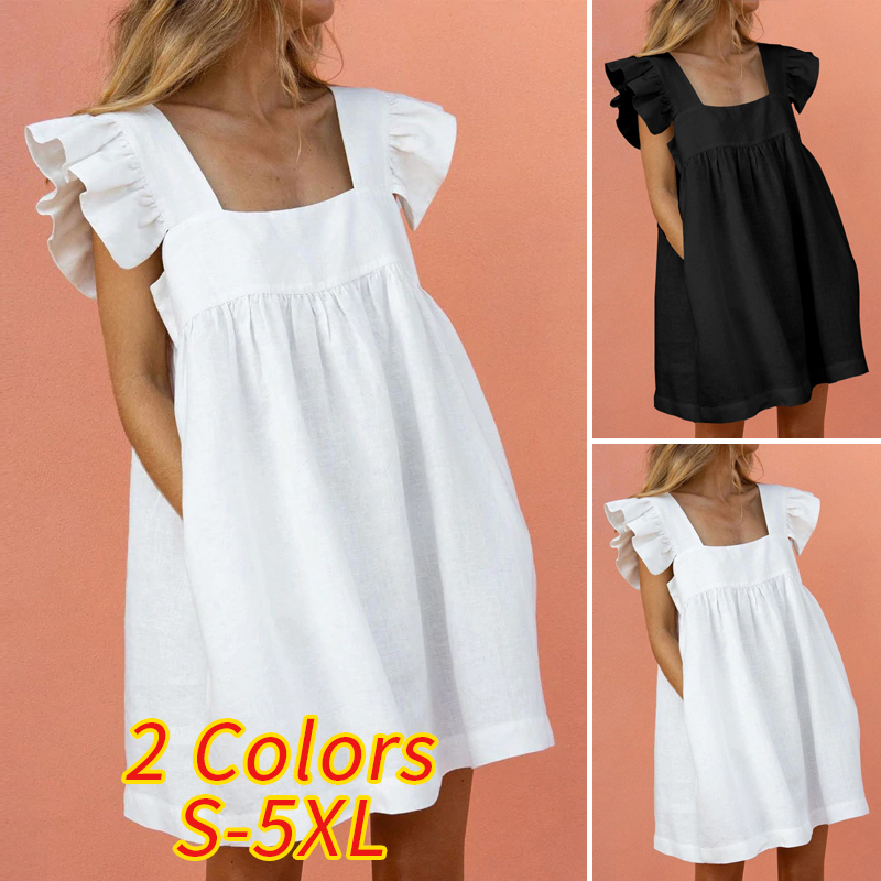 Đầm Sát Nách Cổ Vuông VONDA Phối Bèo Thiết Kế Màu Trơn Thanh Lịch | BigBuy360 - bigbuy360.vn