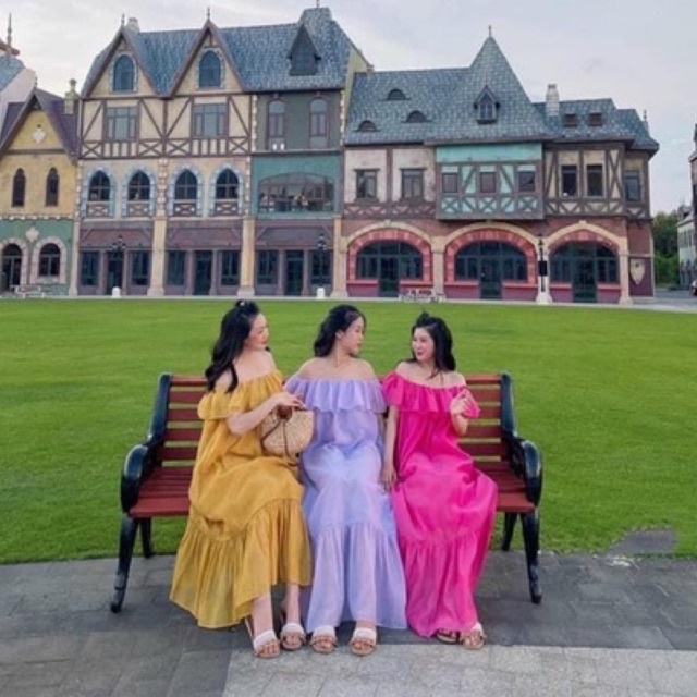 Váy đầm maxi đi biển  trễ vai dáng dài xoè đuôi cá đi du lịch MS015