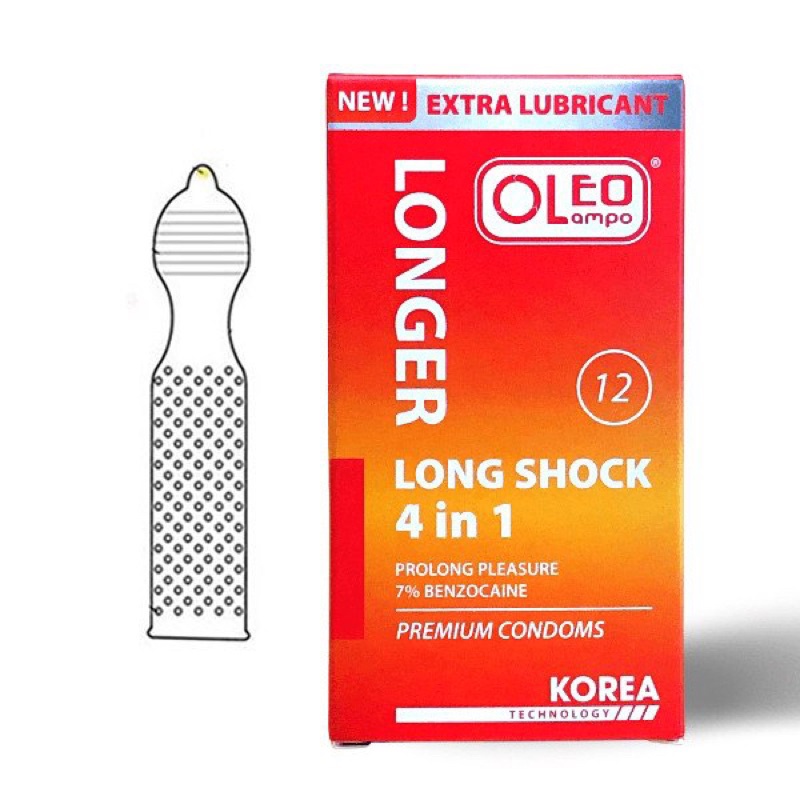 Bao cao su Kéo dài thời gian, Gai OLEO LAMPO 4 IN 1 LONG SHOCK - 12 cái