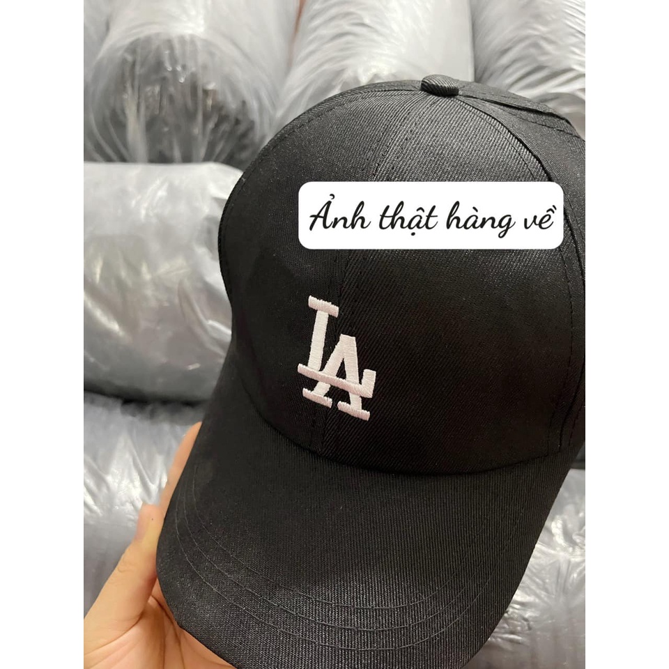 Mũ lưỡi trai LA nam nữ màu đen chất cotton from cứng cáp logo thêu trước sau hàng xuất dư