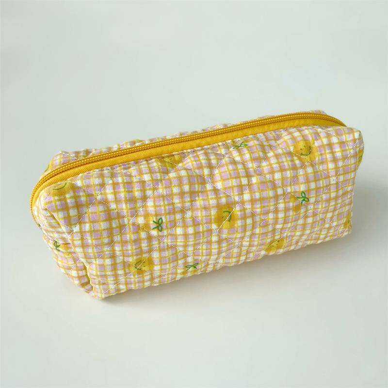Túi Đựng Bút / Cọ Trang Điểm Bằng Vải Cotton Thêu Hoa / Gấu Sức Chứa Lớn Tiện Dụng Cho Học Sinh