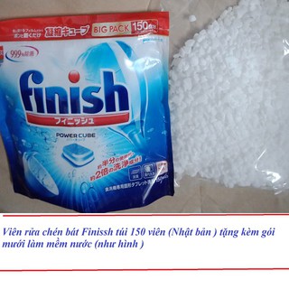 viên rửa bát Finish Nhât túi 150 viên tặng gói muối làm mềm nước