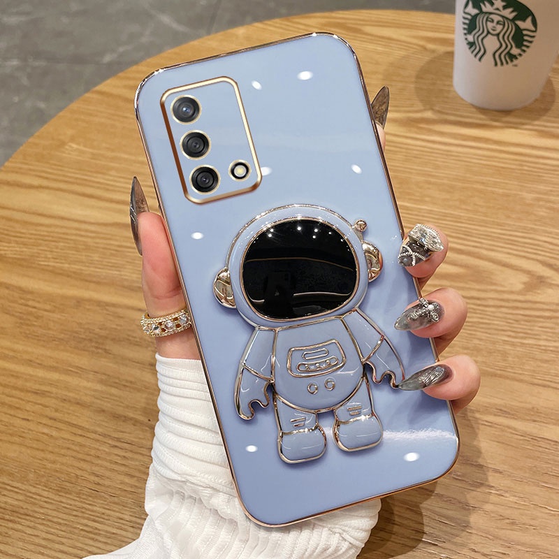 ốp lưng Giá đỡ phi hành gia mạ vàng sang trọng Giá đỡ tích hợp Vỏ mềm Tương thích với Cho OPPO A55 A56 A54 A74(4G)/F19 A94/F19PRO A52/A92/A72 A91 A92S A93 A93S Ốp silicon TPU màu trơn đơn giản case