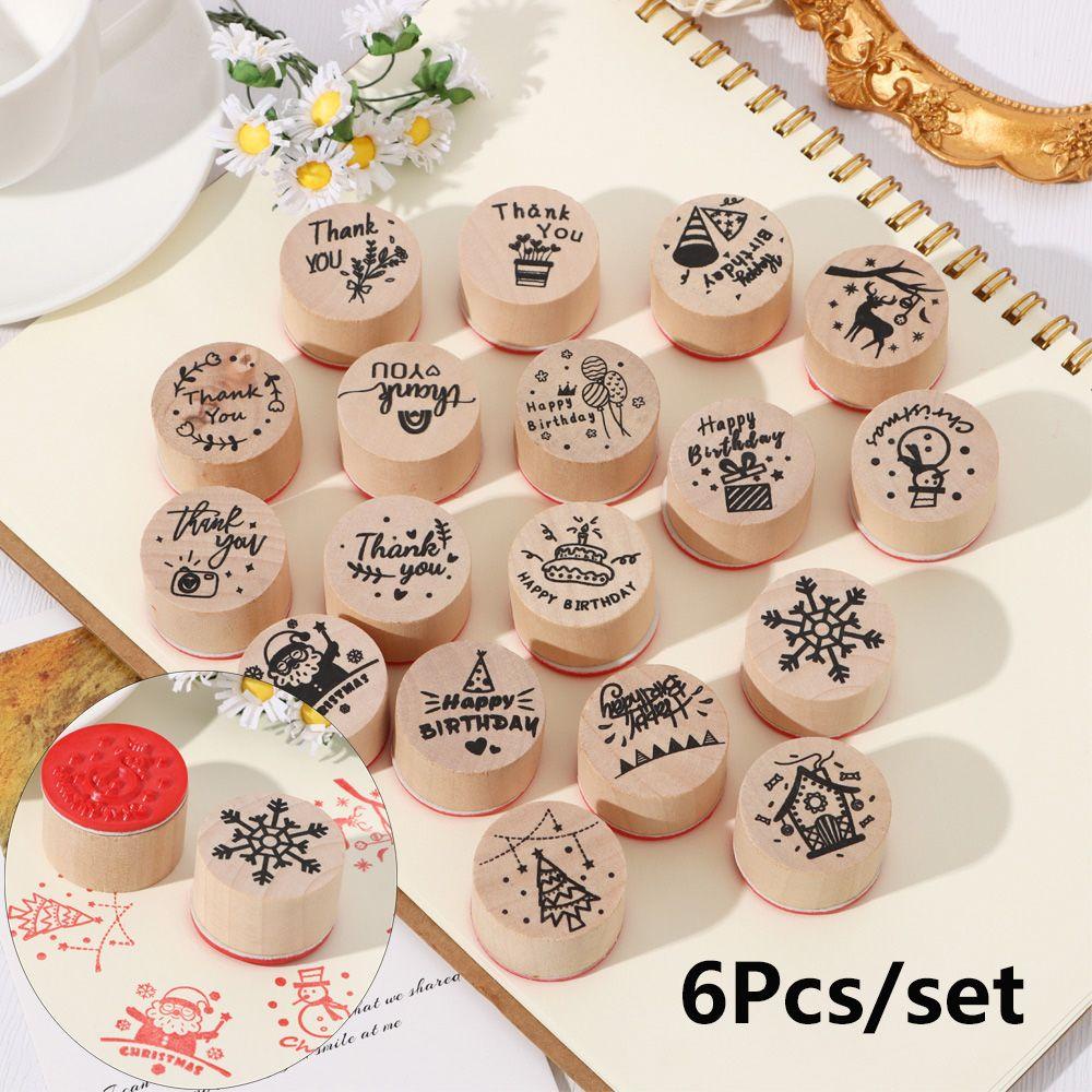 WAPKTY Set 6 Con Dấu Gỗ In Chữ happy birthday Trang Trí Sổ Tay