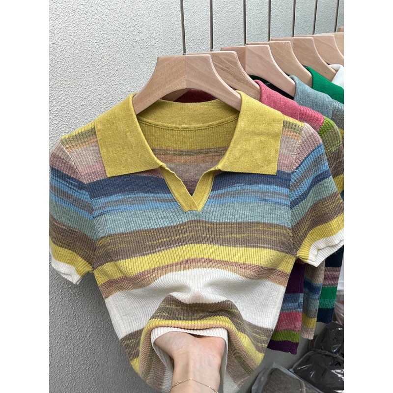 Áo len cổ polo chất co giãn cầu vồng cực xinh AL13