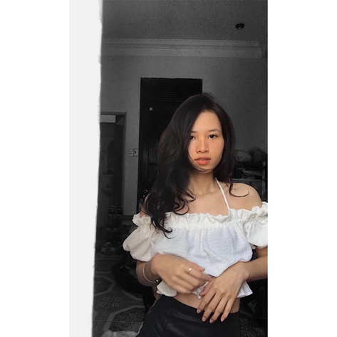 Áo croptop Kie Top trễ vai tay ngắn cổ yếm