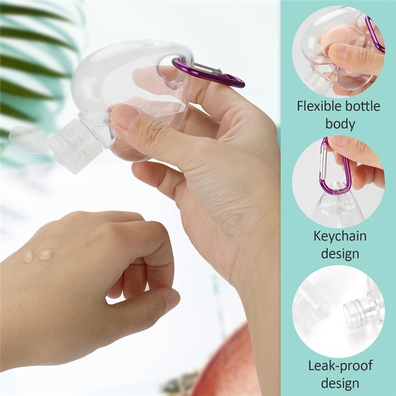 Bình Đựng Nước Rửa Tay Hình Trái Tim Kèm Móc Khóa Sử Dụng Khi Đi Du Lịch