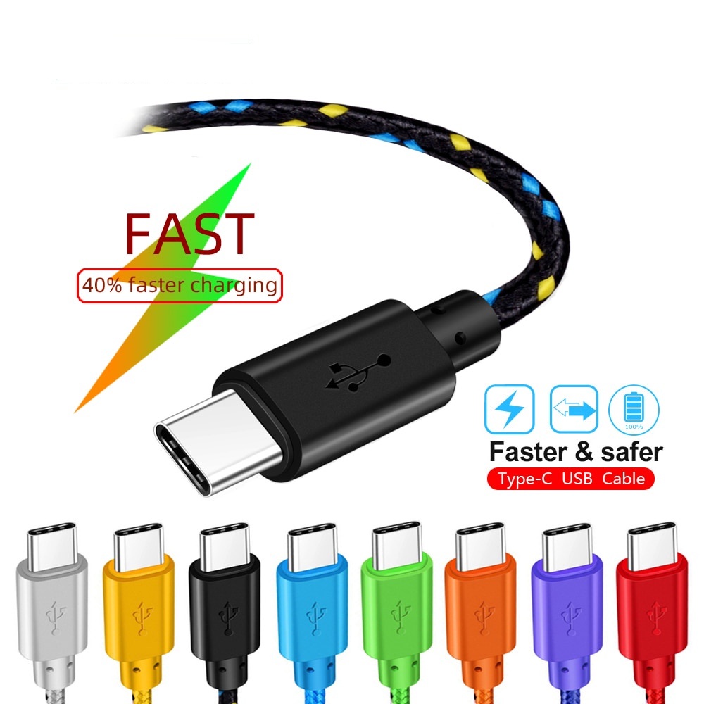 Dây Cáp Sạc Nhanh USB Loại C Bằng Nylon Dành Cho Điện Thoại Di Động Samsung OnePlus Xiaomi Huawei