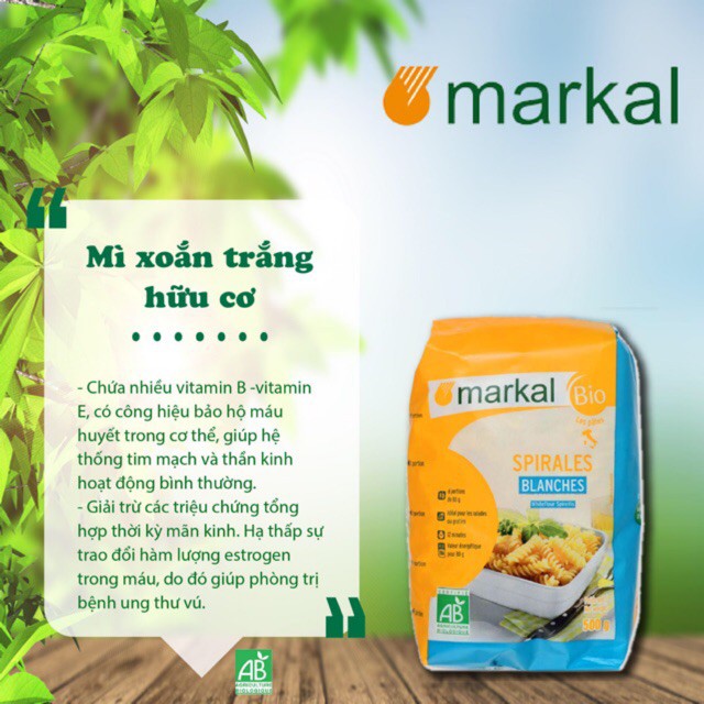 Mì Xoắn Mì Ống Hữu Cơ Markal Cho Bé 500g Pháp Nui Ăn Dặm - Nhà Mỡ Mỡ