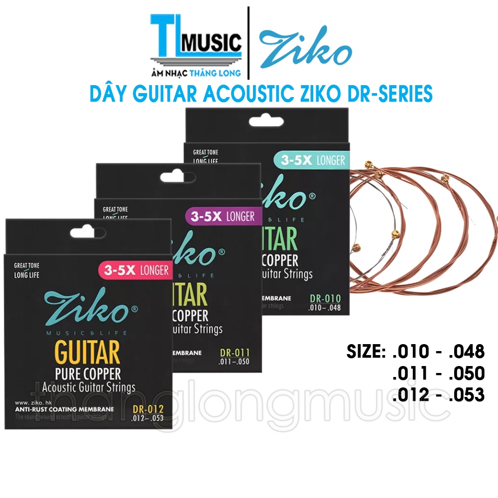 Bộ 6 Dây Đàn Guitar Acoustic Ziko  DR-010, DR011, DR012