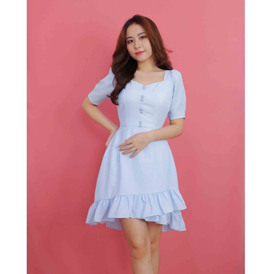 Đầm dự tiệc cổ vuông xanh xòe đuôi cá đẹp thiết kế cao cấp sang trọng tay ngắn thời trang đi tiệc đi chơi – Lux W