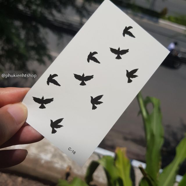 Hình xăm tatoo đàn chim c16. Xăm dán tatoo mini tạm thời, size &lt;10x6cm