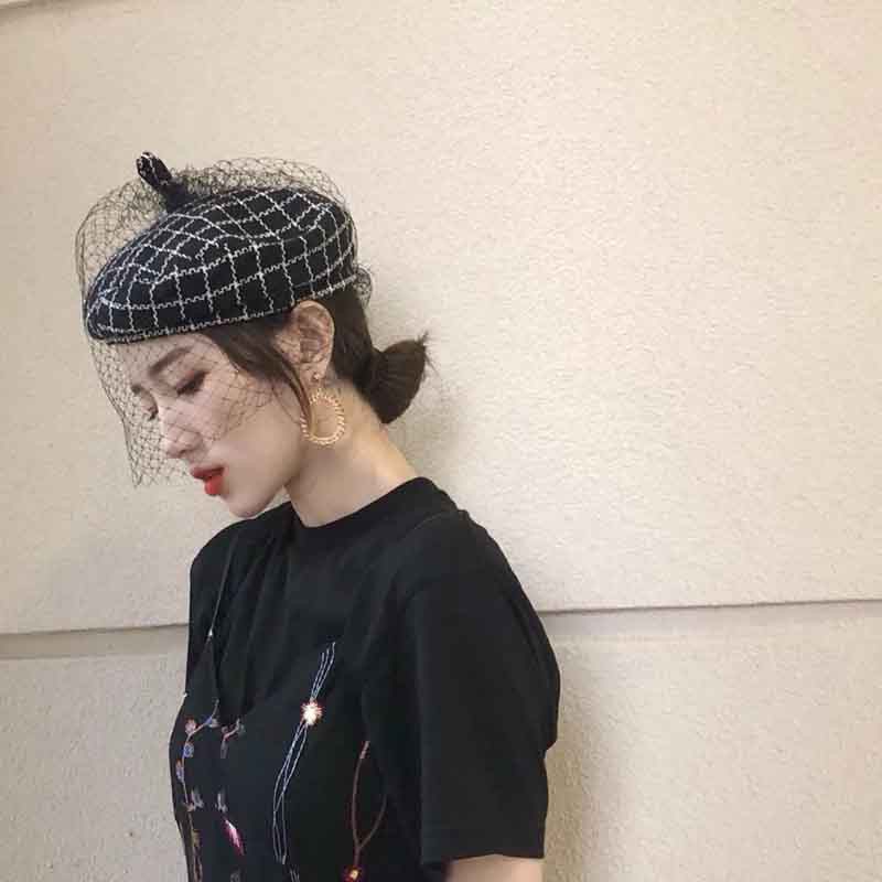 European and American style European and American style black beret with plaid pattern, luxury fashion for women