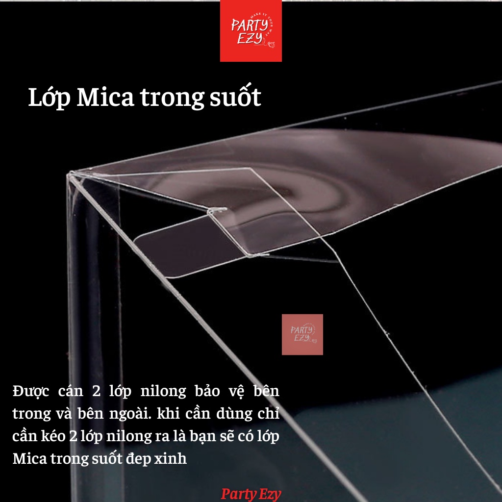 HỘP BÁNH KEM MICA TRONG SUỐT VIỀN ÁNH KIM  không kèm ruy băng