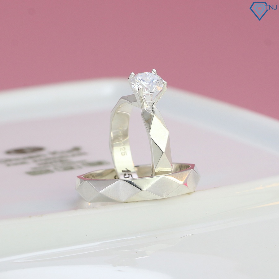 nhẫn bạc đôi nam nữ kẻ caro khắc tên cá tính ND0479 - Trang sức TNJ