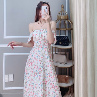 Váy maxi 2 dây đi biển dáng dài, đầm maxi  hoa nhí sang chảnh xinh đẹp