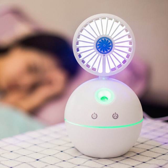 Quạt Phun Sương Mini Để Bàn Với Đèn LED 7 Màu 3 In 1