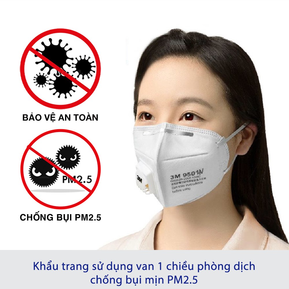 Khẩu trang 3M 9501V+ Chống bụi siêu mịn 2.5PM (1 cái) - Khẩu trang chuẩn KN95 siêu kín bảo vệ an toàn sức khỏe