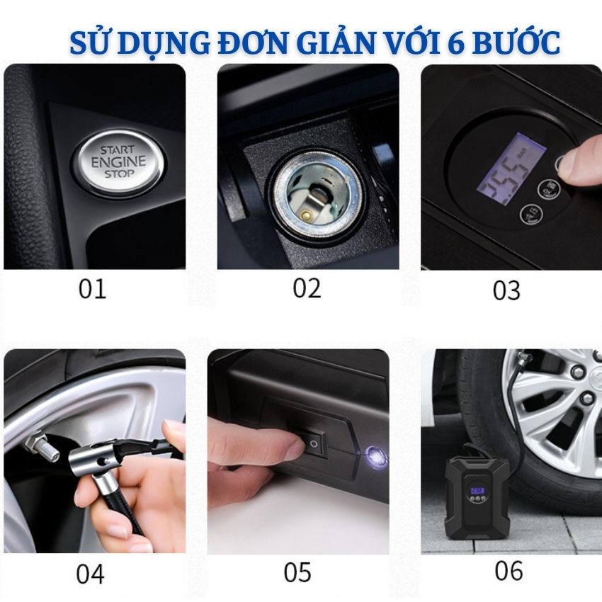 Bơm Lốp Ô Tô Mini 12v Tự Ngắt Bơm Đồng Hồ Điện Tử Hiển Thị Áp Suất Lốp