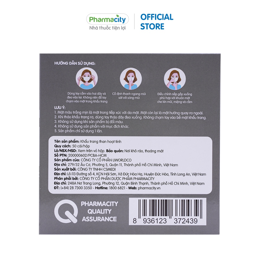 Khẩu trang y tế than hoạt tính 4 lớp Pharmacity