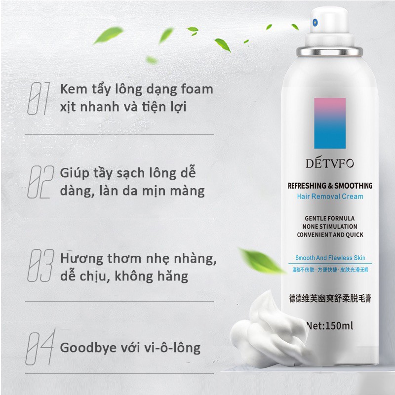 Chai Tẩy Lông Dạng Xịt DetvFo 150ML - Tạo bọt mịn, không gây kích ứng! | BigBuy360 - bigbuy360.vn