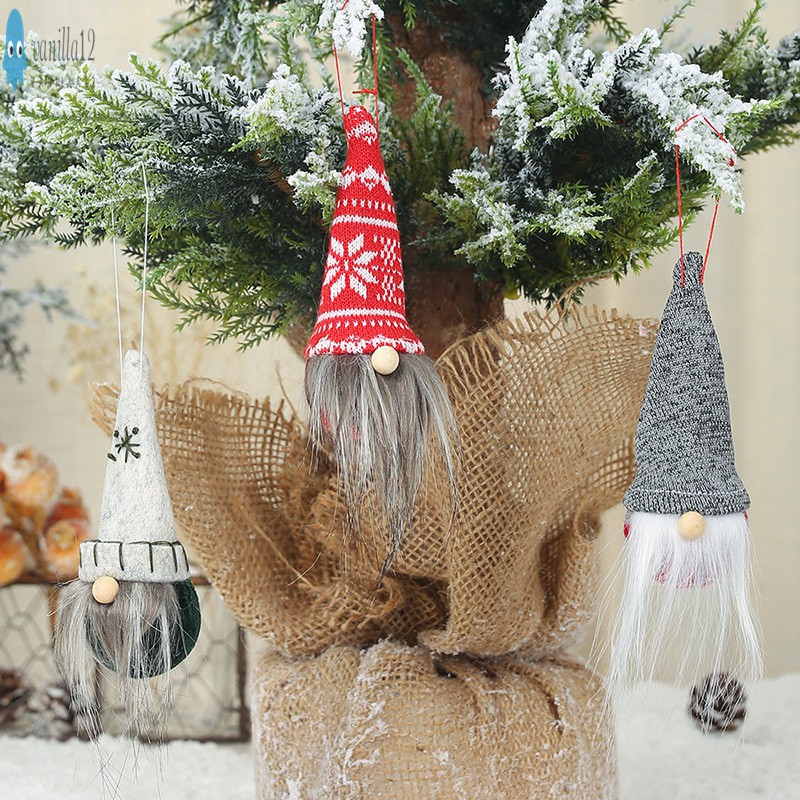 Santa Christmas Tree Hanging Ornaments White Beard Old Man Doll Handmade Plush Hanging Home Decorations Holiday Decor