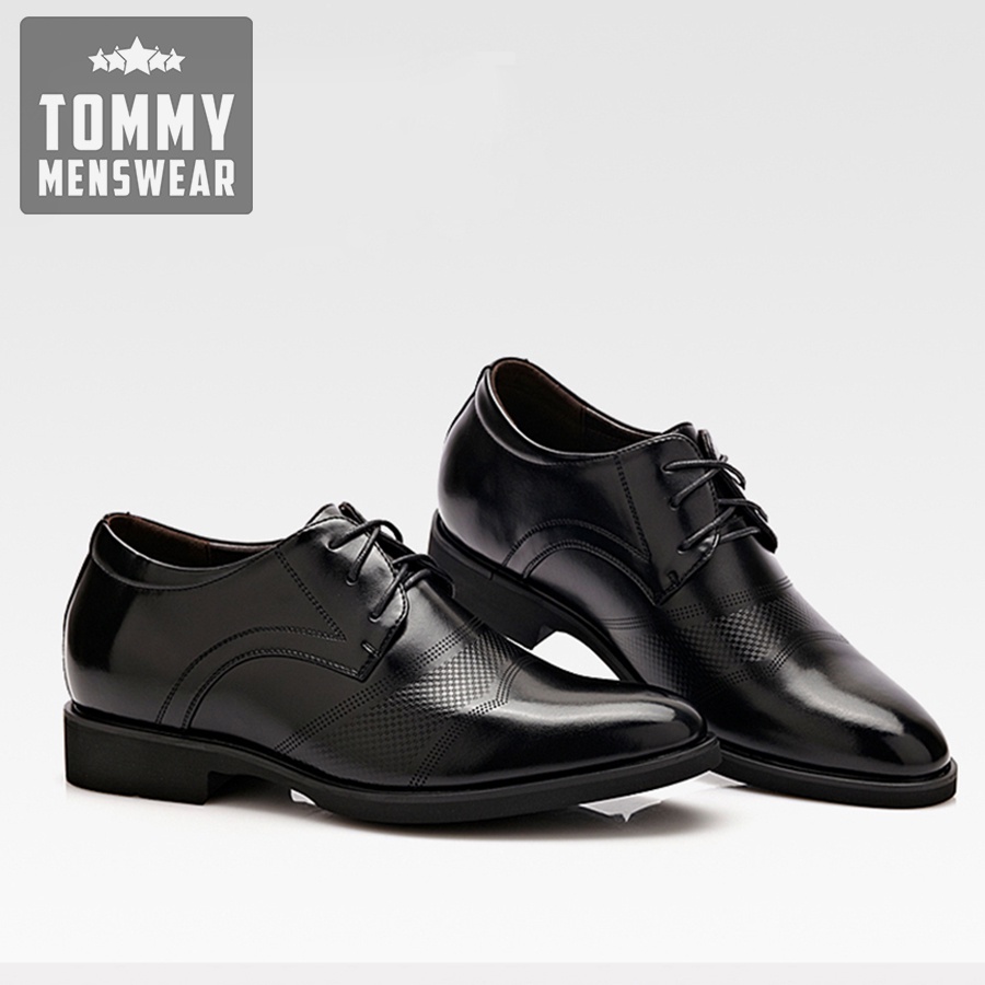 Giày Da Nam Buộc Dây Công Sở Hàn Quốc TOMMY Giày Tăng Chiều Cao Nam Đen Trẻ Trung GD46