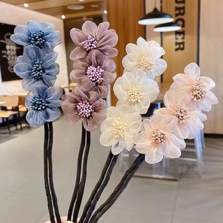 Thanh búi tóc hoa trà 3D phụ kiện cột tóc hình hoa