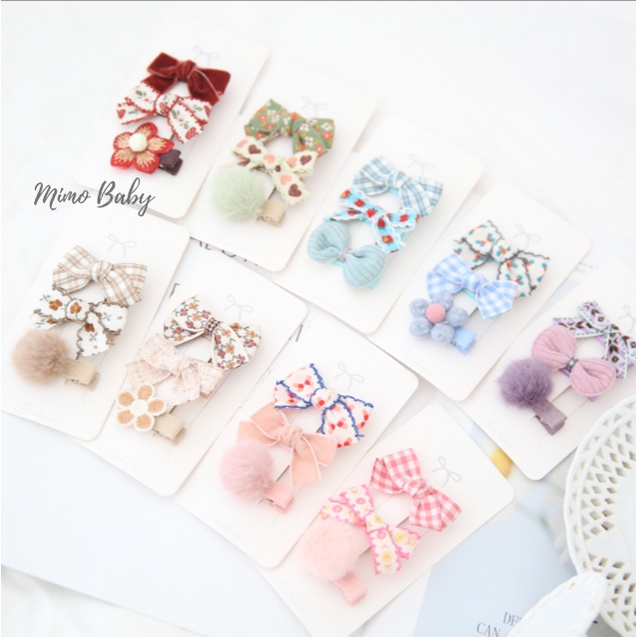 Set 3 kẹp tóc họa tiết nơ, hoa xinh xắn cho bé gái KT25 Mimo Baby