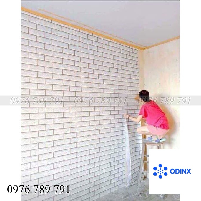 Giấy Dán Tường Giả Gạch Trắng 3d Có Keo Sẵn Cuộn 10m- Decal Dán Tường Chống Thấm Nước ODINX