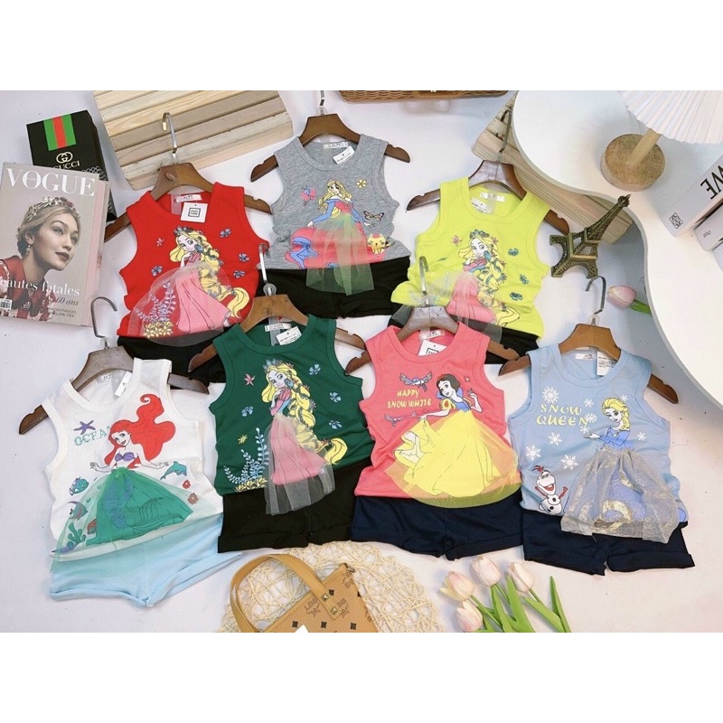 Bộ áo phông cho bé gái, hoạ tiết in hình công chúa váy ren cho bé gái, chất liệu cotton 100% thoáng mát cho bé