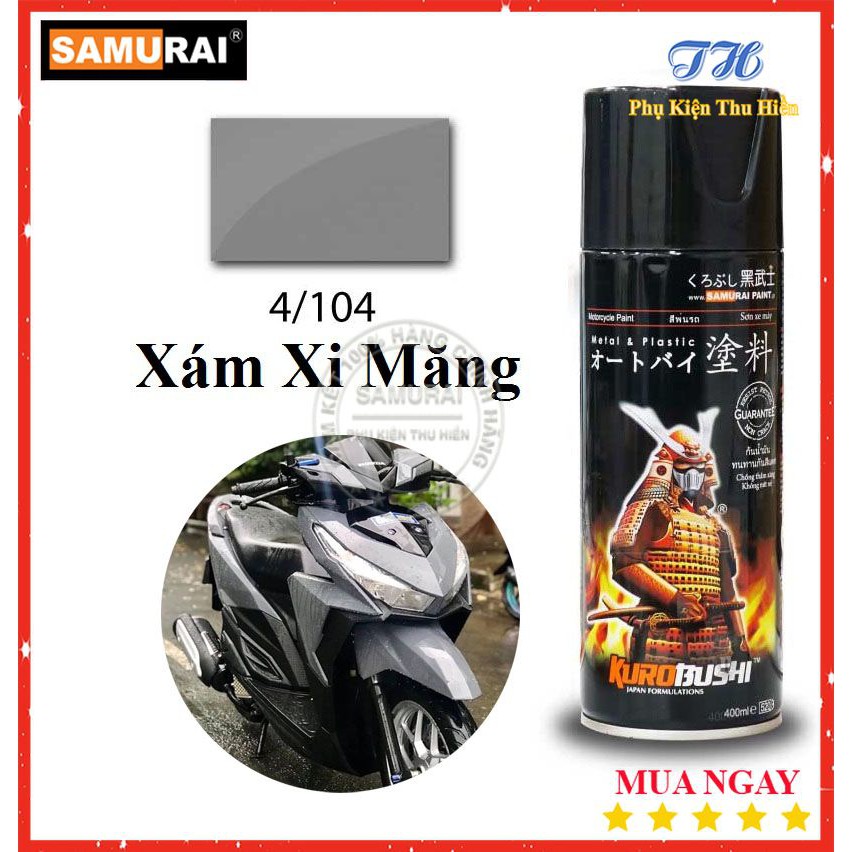 Sơn Xịt Samurai chuyên dùng cho xe máy màu xám xi măng  4/104 chống cháy, chống rạn nứt, vòi xịt chống chảy