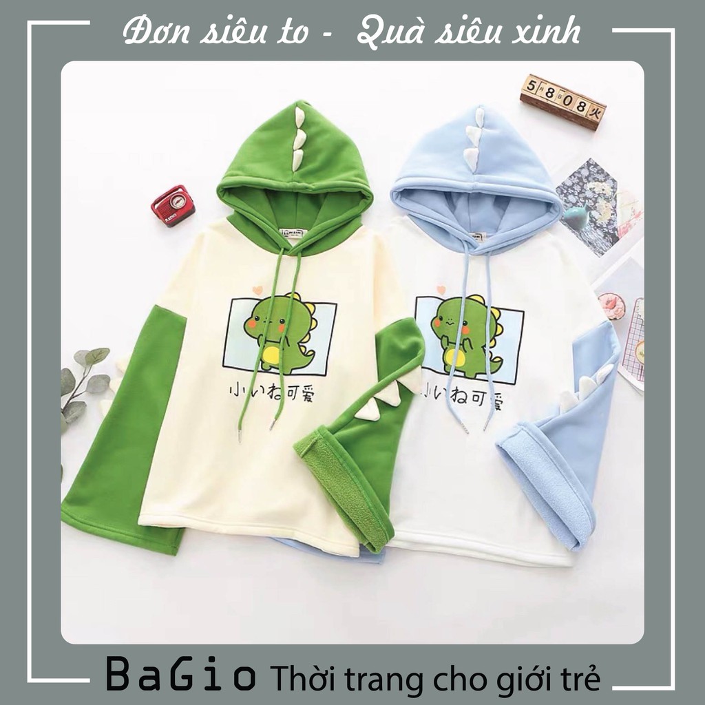 Hoodie unisex in hình khủng long tay ống xòe lạ mắt | BigBuy360 - bigbuy360.vn
