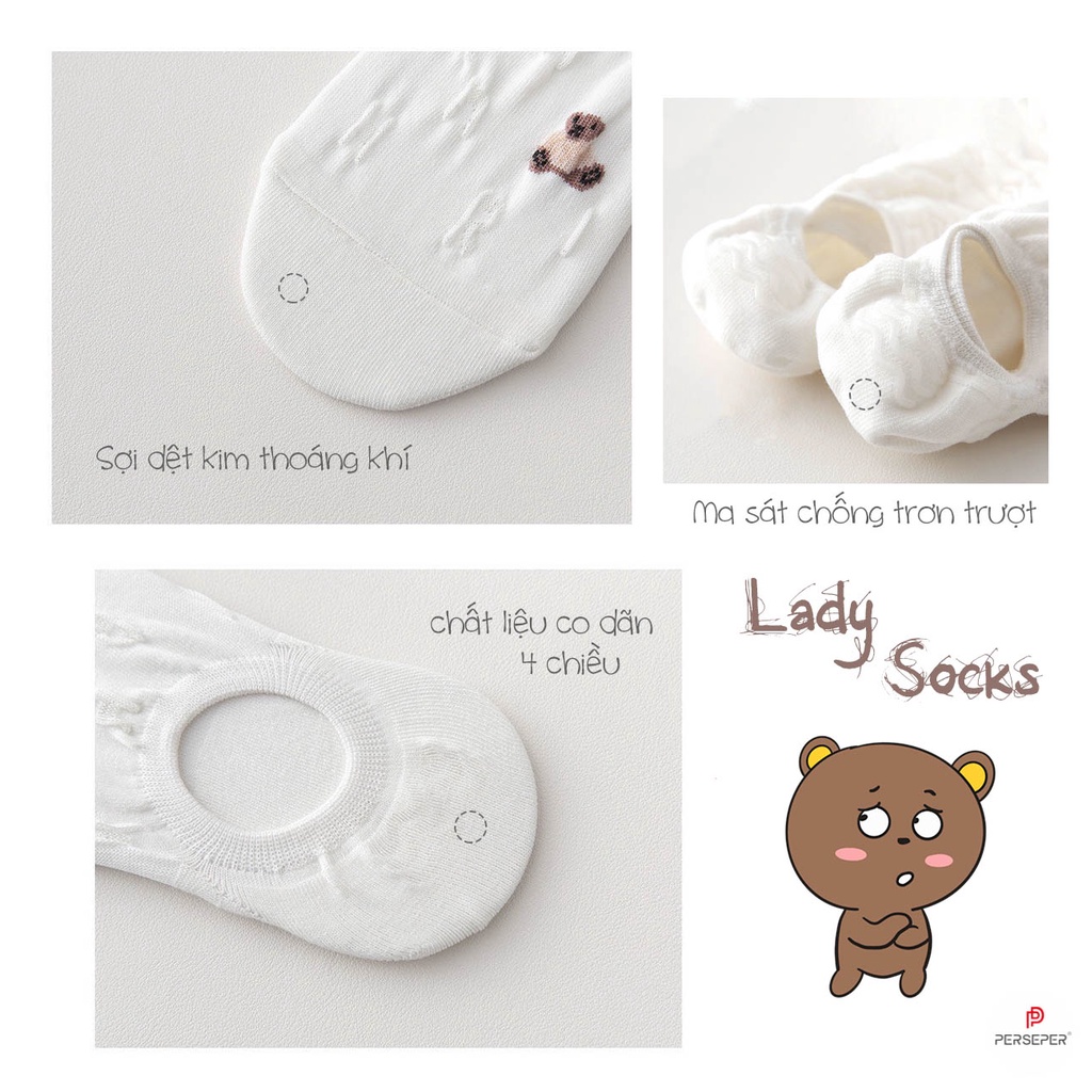 Tất lười nữ chất liệu cotton co giãn, set 5 đôi vớ họa tiết dễ thương - Hot Store