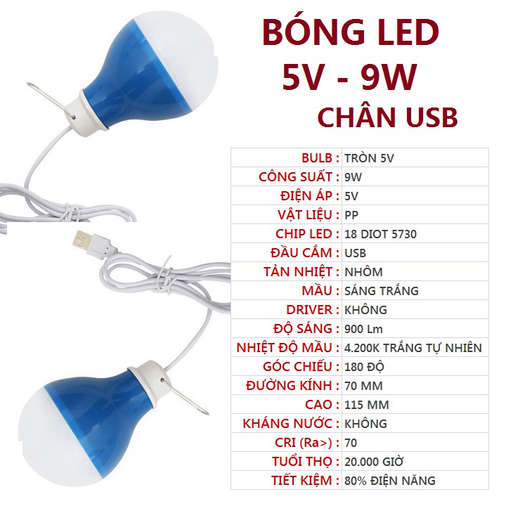 Bóng đèn LED 5v - đủ 9w