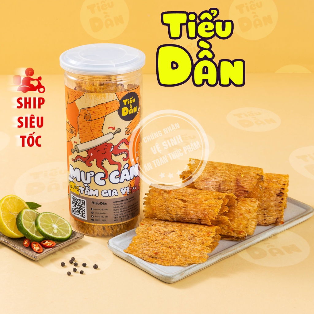 Mực cán tẩm gia vị hũ lớn 180g Tiểu Dần đồ ăn vặt Hà Nội vừa ngon vừa rẻ