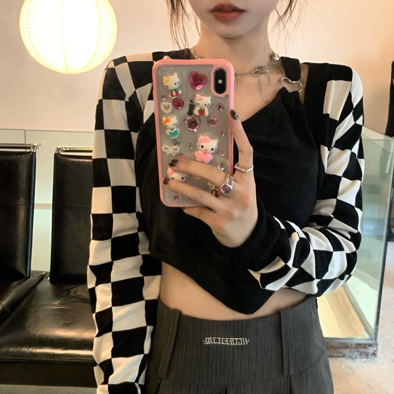 DUNEA Áo Cardigan Dệt Kim Tay Dài Họa Tiết Kẻ Sọc Phong Cách Retro Hàn Quốc Cho Nữ