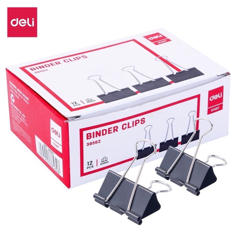 Hộp 12 cái Kẹp bướm sắt Deli_Kẹp tài liệu các cỡ 15/19/25/32/41/51mm