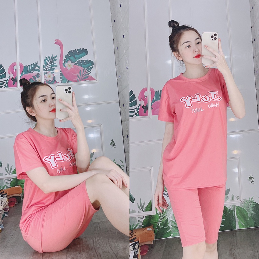 Đồ Bộ Nữ Mặc Nhà In Gấu Đẹp Thun Cotton Nữ Mặc Ngủ Ở Nhà Dễ Thương Quần Lửng Cute ...