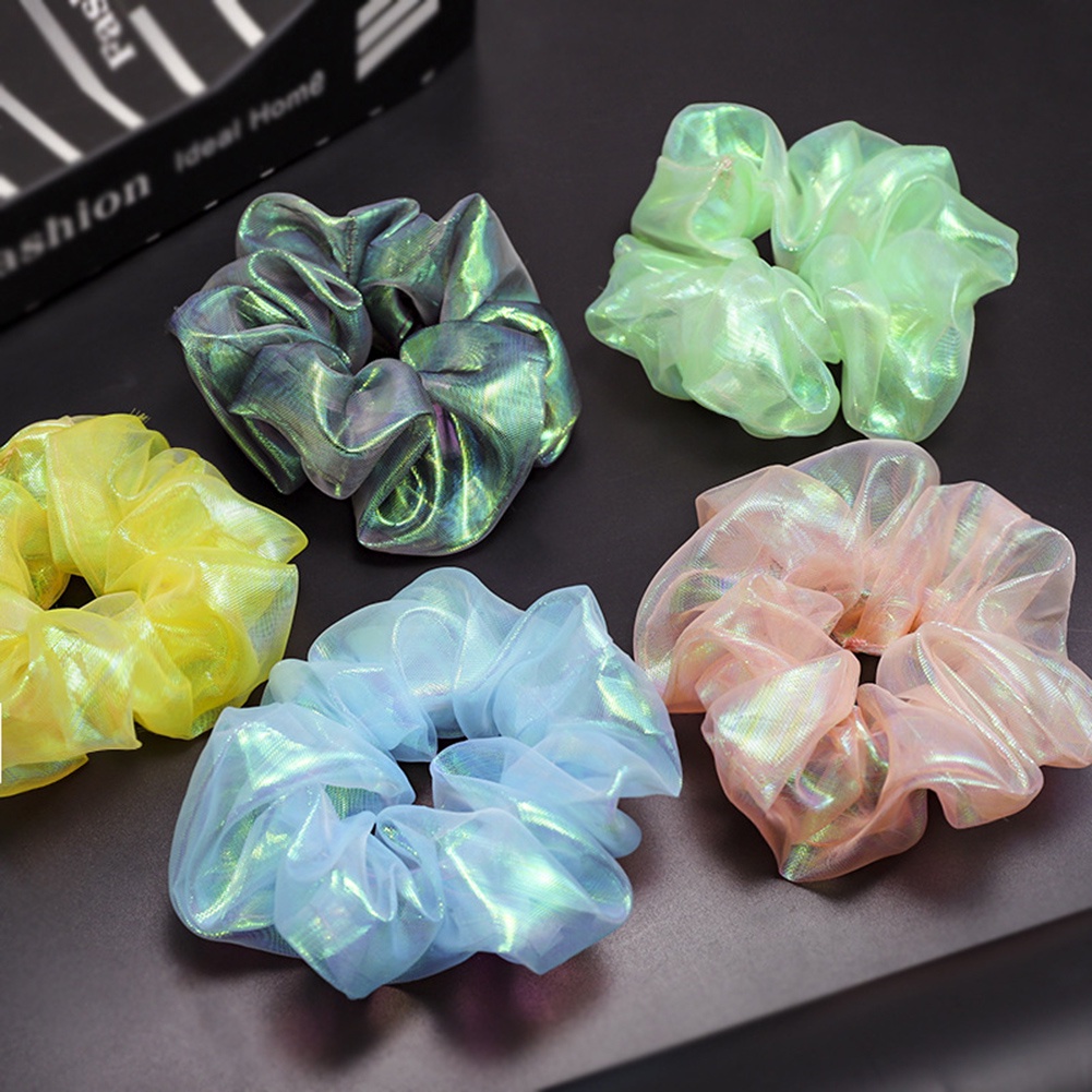 Dây Buộc Tóc Co Giãn Màu Trơn Lấp Lánh