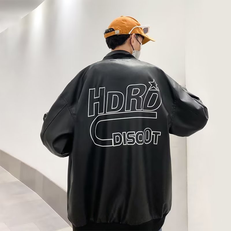 Áo Khoác Bóng Chày Bằng Da Tay Dài Màu Đen Thời Trang Thu Đông Cho Nam Size M-2XL