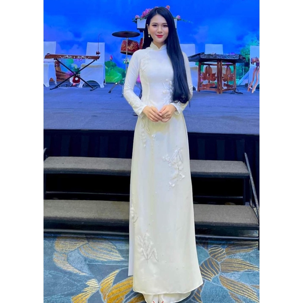 Áo dài trắng 2 tà kết cao cấp trẻ trung, sang trọng - Áo Dài Đan Linh