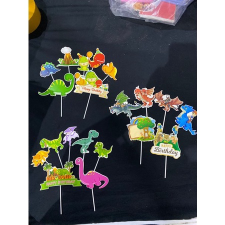 SET CẮM GIẤY KHỦNG LONG HỒNG PHỤ KIỆN TRANG TRÍ BÁNH