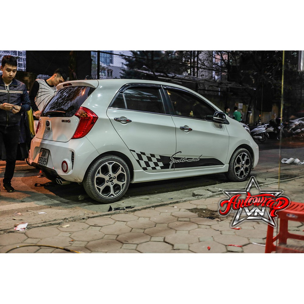 Tem họa tiết xe Morning Sport Mind - Tem họa tiết ô tô Kia, tem dán sườn xe thể thao
