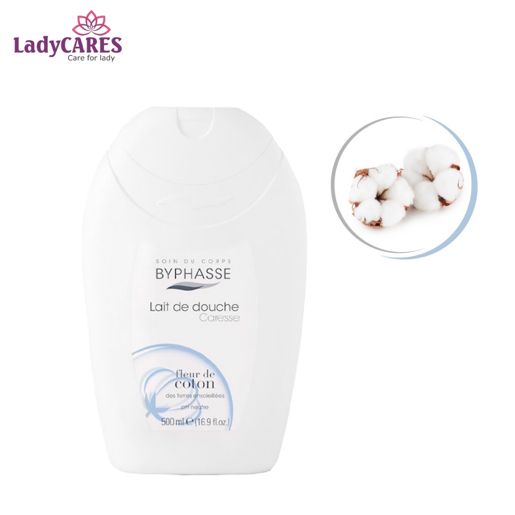 Sữa tắm dưỡng da Byphasse tinh chất hoa Cotton 500ml - Dưỡng ẩm, tăng collagen, chậm lão hóa - TẶNG 1 KHĂN NÉN