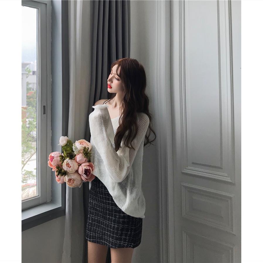 Áo Sweater Dệt Kim Mỏng Tay Dài Dáng Rộng Thời Trang Xuân Thu Cá Tính